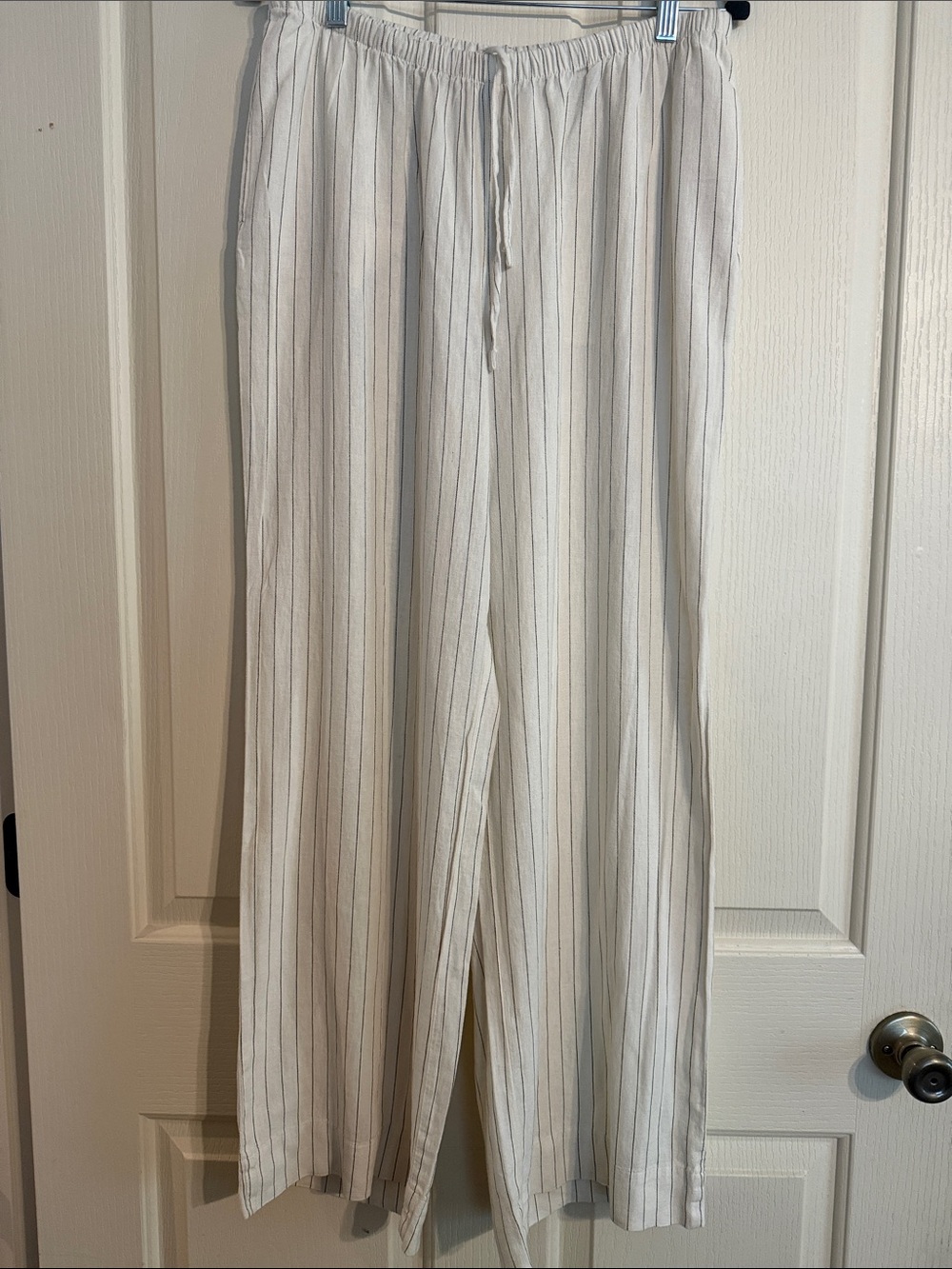 a new day Cream w/ Black Pinstripe Women’s Linen- blend Pants